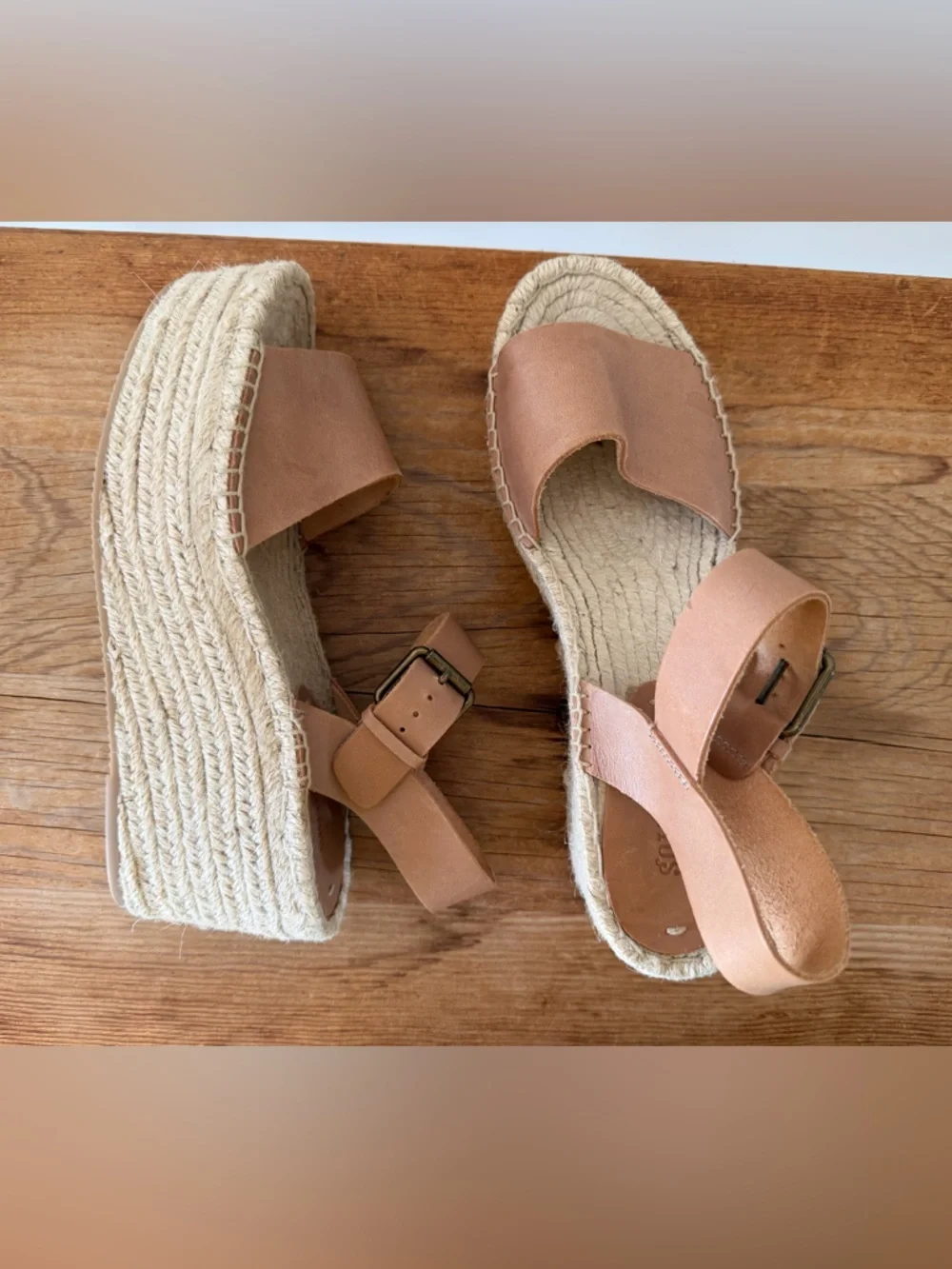 Soludos Minorca Platform Wedge Brown Leather Espadrille Sandals Nude Women’s 8.5